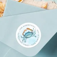 Beach Watercolor Crab Round Return Address Label