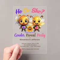Gender Reveal Party He or She Baby Bee Shower Acrylic Invitations