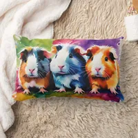 Cute guinea pigs with splashes of color lumbar pillow