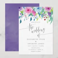 Ultra Violet color combo Watercolor Floral Wedding Invitation