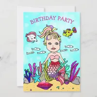 Blonde Mermaid Under the Sea Birthday Party Invitation