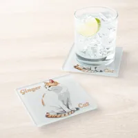 Orange Ginger and White Cat Personalized Glass Coaster