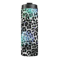 *~* Chic Blue Glitter Animal Leopard Spots QR Thermal Tumbler