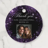 Black purple glitter photo thank you wedding favor tags