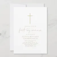 Elegant Gold Text Cross First Holy Communion Invitation
