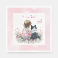 It's a Girl | Pink Baby and Puppy Baby Shower Napkins