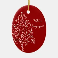 Christmas Tree on Red Winter Engagement Ceramic Ornament