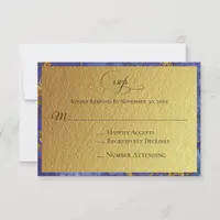 *~* Gold Glitter Foil Blue Abstract - Wedding RSVP