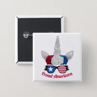 Patriotic Red White Blue Glitter Unicorn | USA Button