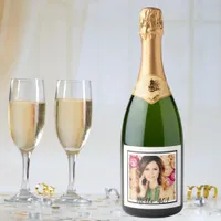 40th birthday custom photo white black sparkling wine label