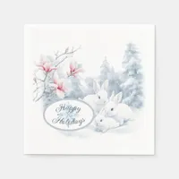 Cute White Rabbits in Snow Winter Holiday Napkins