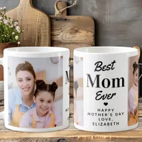 Modern Best MOM Ever Mother's Day Custom 2 Photo Coffee Mug