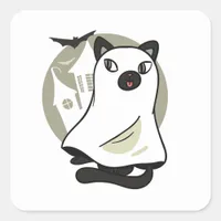 Spooky Cat Ghost Square Sticker