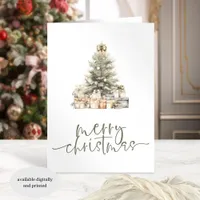 Merry Christmas Tree Sage Script Folded Holiday Card