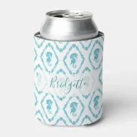 Seahorse Pattern Personalised Blue and White Can Cooler