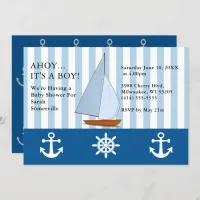 Ahoy It's a Boy Baby Shower Sailing Sepia Blue Invitation