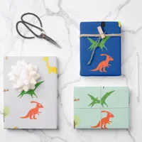 Set of 3 Colorful Dino Forest for Kids Wrapping Paper Sheets