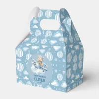 Cute Bear Blue Plane Time Flies One 1st Birthday Favor Boxes