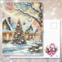 Whimsical Folk Village Personalized Christmas Holiday Postcard