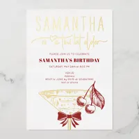 Tini Bit Older Modern Bow Cherry Martini Birthday Foil Invitation