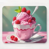 Raspberry Ice Cream in a Pink Coffee Cup Mouse Pad