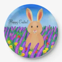 Cute Easter bunny in the flowers Paper Plates