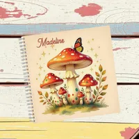 Cottage Core Vintage Mushrooms and Butterfly Notebook