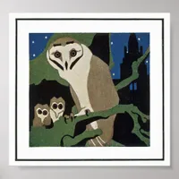 Art Deco Style Owl and Owlets Poster