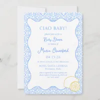 Ciao Baby Shower Italian Mediterranean Lemon Blue Invitation