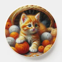 Cute Orange and White Kitten  Playing in Yarn PopSocket