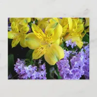 Yellow Daylilies & Purple Lilac Flowers Postcard