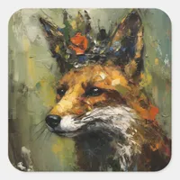 Painting of a Red Fox in a Crown Square Sticker