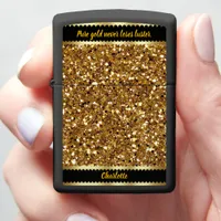 Shimmering gold confetti in celebration zippo lighter