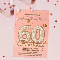 Shiny Gold and Soft Pink 60th Birthday Celebration Invitation