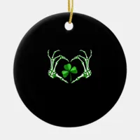 Skeleton Hand Heart Shamrock St Patricks Day Paddy Ceramic Ornament