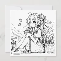 Color Me Card for Kids | Anime Girl Strawberries