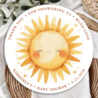 Sunshine Boho Cute Sun Baby Shower Thank You Classic Round Sticker