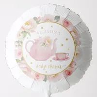 Personalized Pink Floral Tea Party Baby Shower  Balloon
