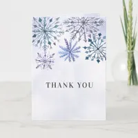 Rustic Watercolor Snowflakes Blue Winter Wedding Thank You Card