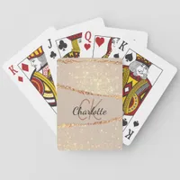 Beige gold agate marble monogram poker cards