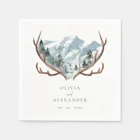 Rustic Antlers Mountain Boho Wedding Napkins