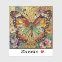 Beautiful Impasto Butterfly and Flowers   Sticker