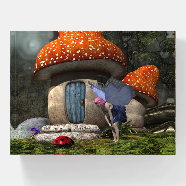 Cute Pink-Haired Fairy Meets Ladybug Paperweight