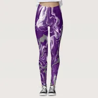 Purple Marble Fluid Art Marble Leggings