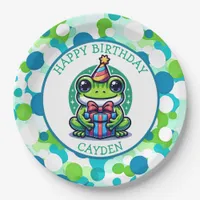 Cute Frog Themed Boy's Birthday Boy Photo Paper Plates