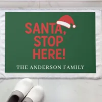 Christmas welcome quote Santa stop here green Doormat