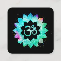 *~* Yoga Healer Lotus Flower Mandala Om Aum Symbol Square Business Card