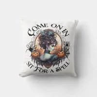 Come On In Halloween Print Throw Pillow