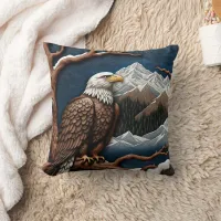 Majestic Eagle Perched Amidst Snowy Mountains Throw Pillow