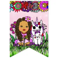 Happy Birthday Pink and Purple Unicorn Fairy Bunting Flags